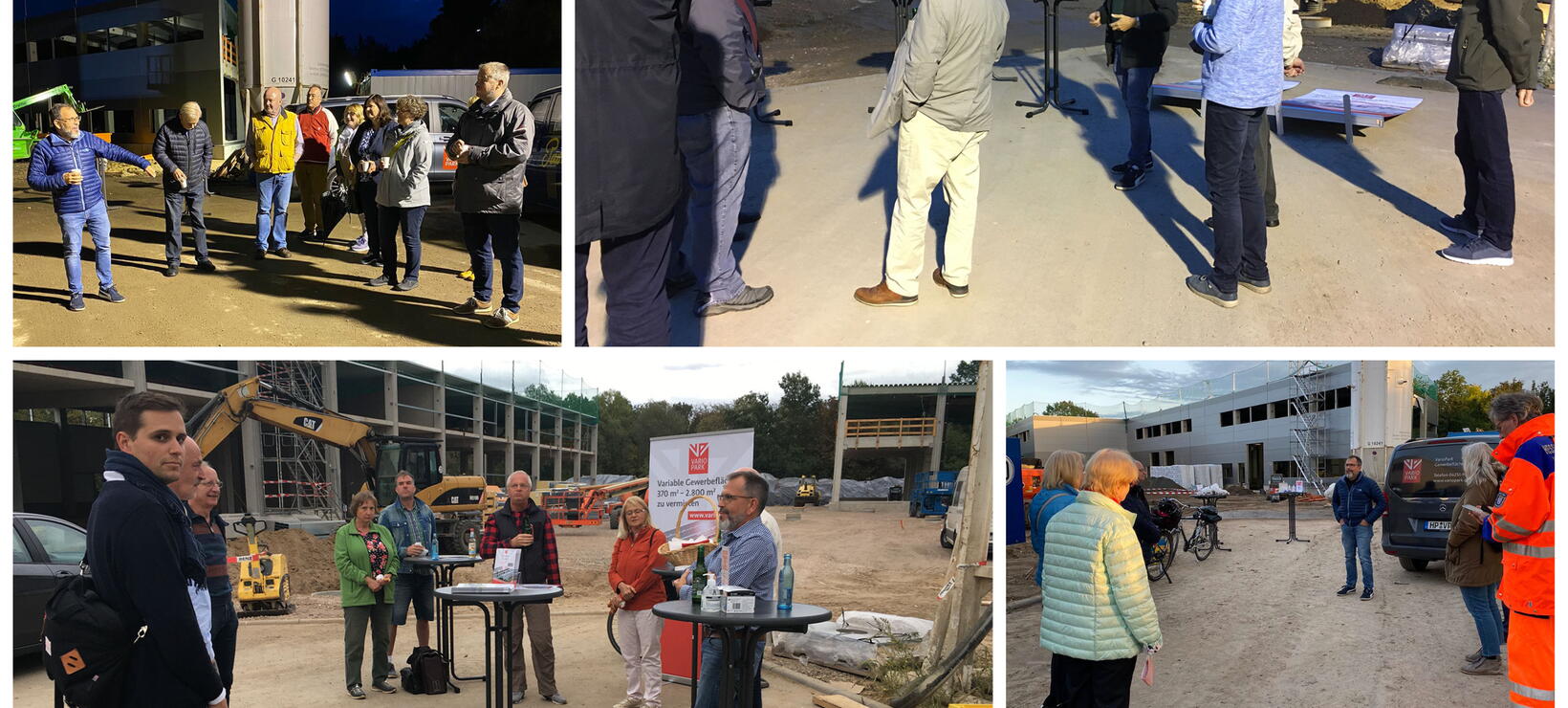 Collage mit vier Fotos der Fraktionen auf der Baustelle, die bei VarioPark zu Besuch waren